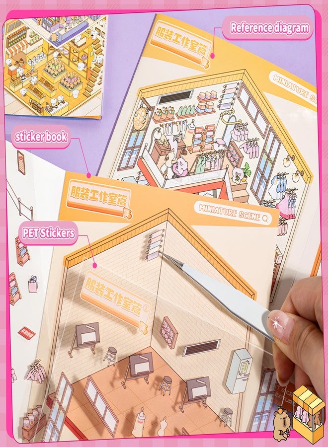 Nuesaurd DIY 3D Sticker Scene Book 12 Sets Sticker Scenes Miniature Room Scene Stickers Book Funny House Scene Sticker Book for Adults Kids Conduce to Relieve Stress Pass The Time - Image 5